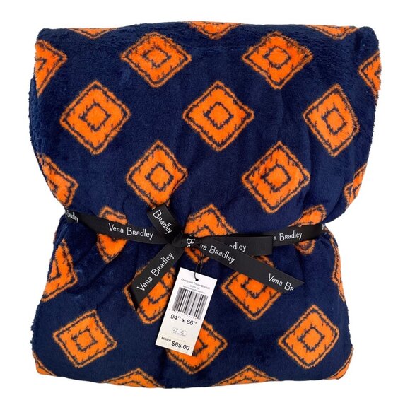 Vera Bradley Navy Blue and Orange Geo Oversized XL Plush Throw Blanket - Picture 5 of 5